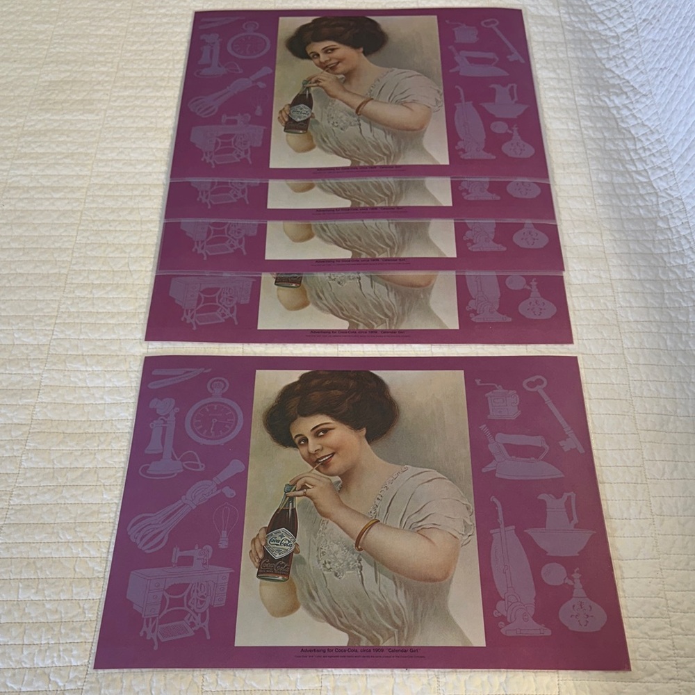 Coca Cola Vintage Advertising Placemat Set of 5 “Calendar Girl” Collectible